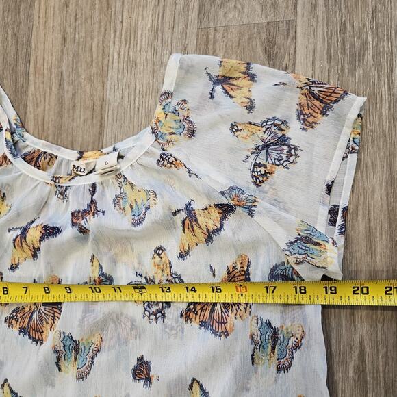 Vtg Y2K Mudd Butterfly Print Blouse Women L Semisheer Fairy Boho Preppy Festival - Picture 7 of 8